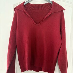 Amazon Women's Deep Red V-Neck Sweater
